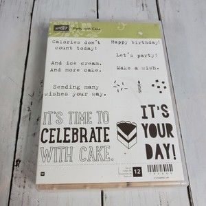 Stampin Up "PARTY WITH CAKE" Clear Mount Stamp Set & Party Pop-Up Thinlits Dies